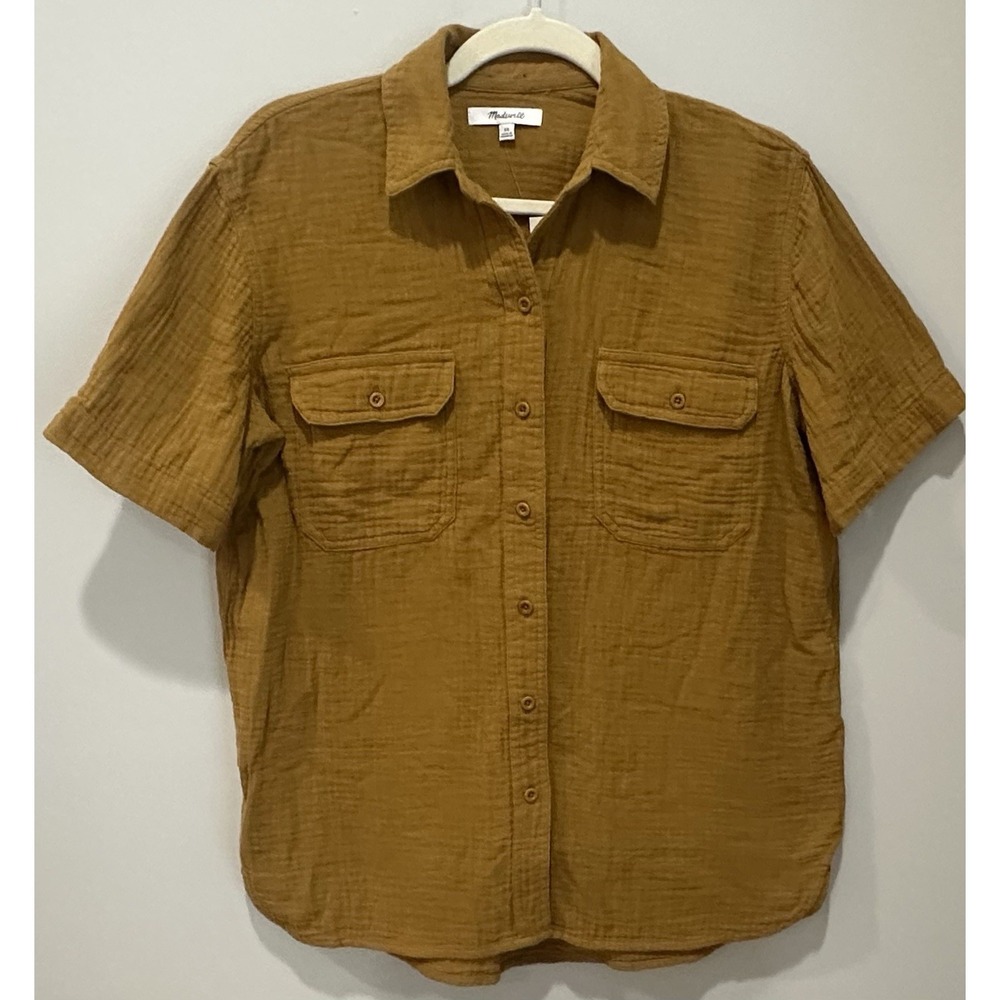 Madewell Lightspun Short Sleeve Pocket Shirt Cotton Gauze Mustard Yellow XS NEW